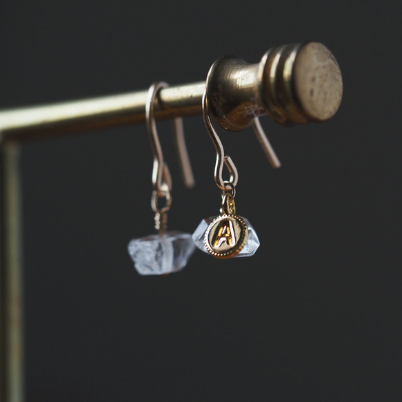 Herkimer 鑽石 | 14kgf 耳環 | 您選擇的姓名首字母 | 大號 AAA ~個性化水晶 第7張的照片