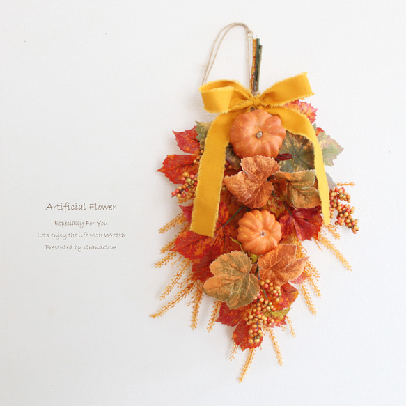 「送料無料」秋リース かぼちゃ パンプキン リース スワッグ アーティフィシャルフラワー ハロウィン 1枚目の画像