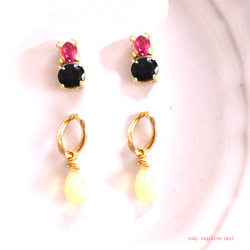 Sapphire & Ruby & Opal Earrings/Pierce/Ear-cuff 1枚目の画像