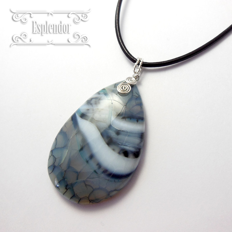 [Beautiful agate] 龍神の力 ドラゴンアゲート・本皮紐ペンダント Y
