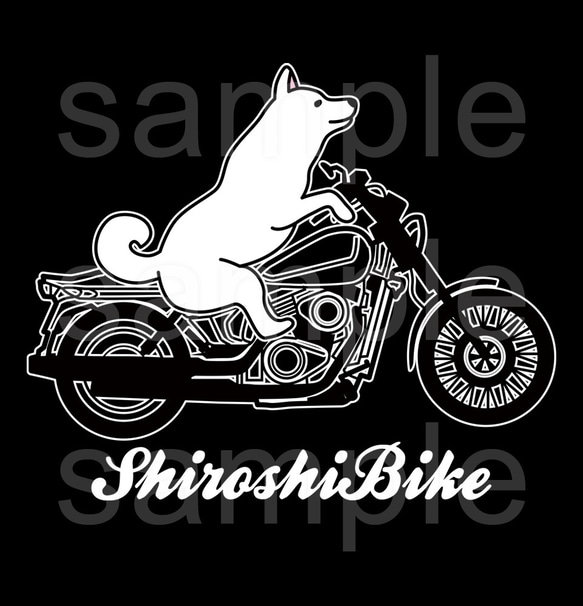 柴犬バイク長袖黒Tシャツ「ShiroshiBike」 2枚目の画像