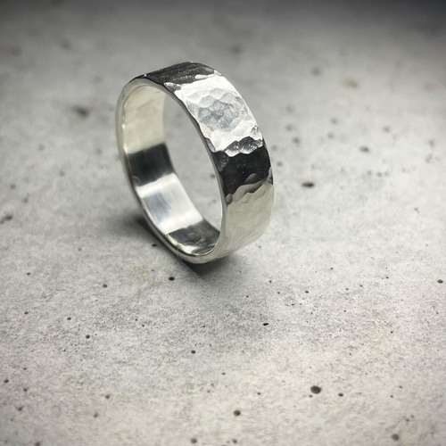 サイズオーダー シルバー950 槌目リング 6mm シンプル 指輪・リング