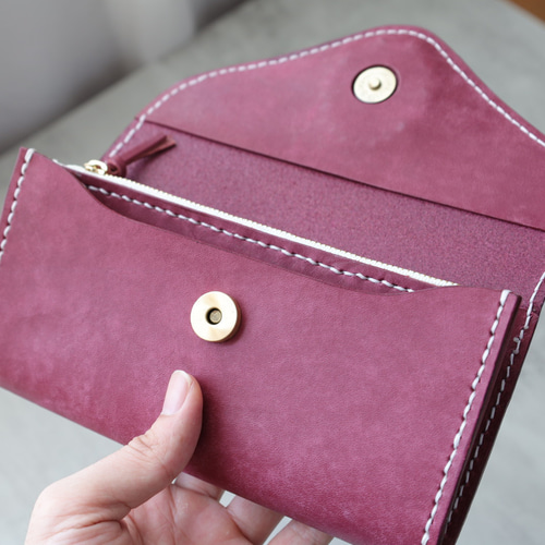 天然石×革の組み合わせ」長財布 レディース 革 大容量 牛革手作り