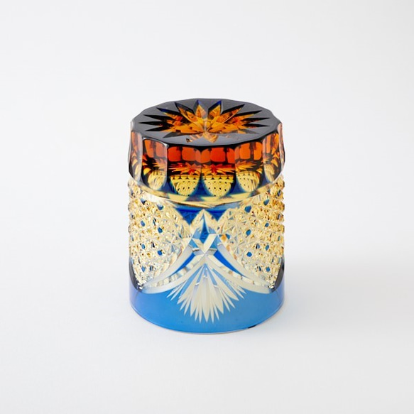 江戸切子　琥珀色瑠璃被せクリスタルロックグラス 3枚目の画像