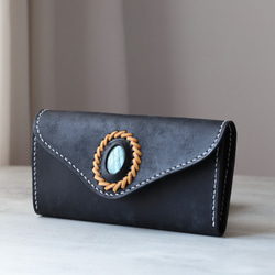 オルガン長財布 使用品 天然石×牛革 大容量 総手縫い ハンドメイド 6388724f038f8d0627fe4484f1fb32