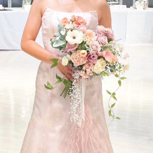 【美品】ブーケ ブートニア　オレンジ ピンク ホワイト　花束　アーティフィシャル くすみピンクのハートブーケ ブートニア付き アーティフィシャル