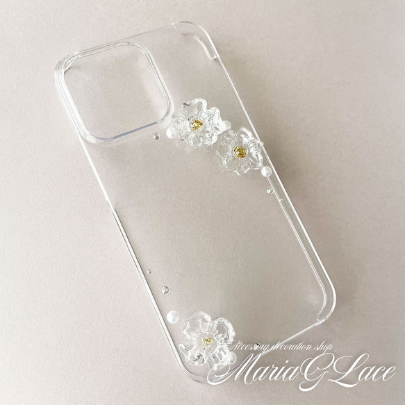 【mariaglace】ClearFlowe スマホケース レジン デコ AQUOS R8 pro iPhone14pr 10枚目の画像