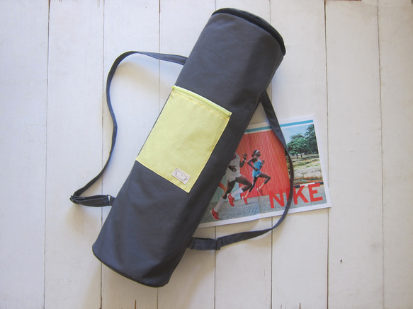 Canvas Yoga Bag - Charcoal + Light Yellow 4枚目の画像