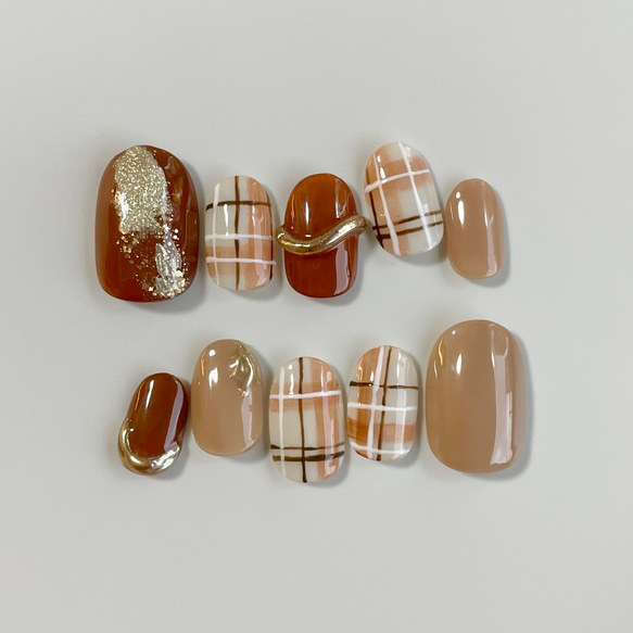 tito No.20】アンバランスなチェックネイルチップ/ぷっくり/ニュアンス  