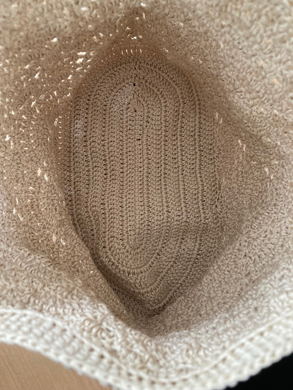 バイラス編みの少し大きめトートバッグ　クリームベージュ 3枚目の画像