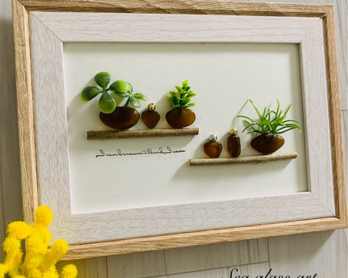 シーグラスアート インテリア雑貨 壁掛け 置物 北欧 観葉植物 ボトル