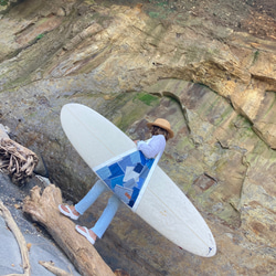 サーフボードキャリーバッグ　パッチワークデニム(&indigo) ロングボード　ミッドレングス　重いボードを運ぶのに便利 1枚目の画像