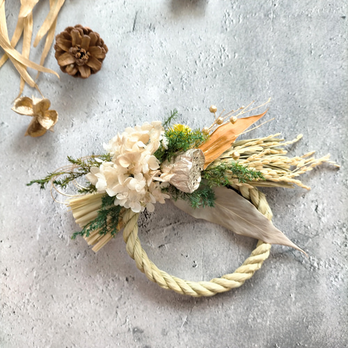 12.無農薬自家栽培ドライフラワー含むしめ縄正月飾り注連縄リース