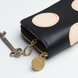 鑰匙錢包【鑰匙包+迷你錢包】（圓點拼布/黑色）真皮 第3張的照片