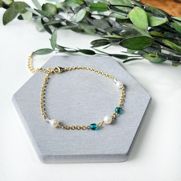 ビーズとパールのチェーンブレスレット ブレスレット soupir