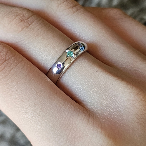 星のように輝くリング、セミオーダー誕生石を選べる（刻印可能） SV925