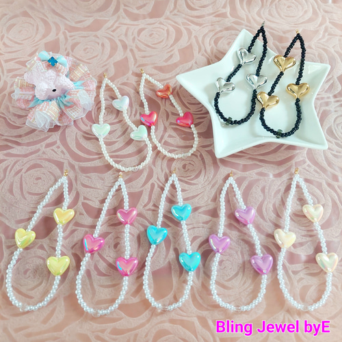 ビーズ ストラップ ハートデザイン♡ ハンドストラップ 携帯ストラップ