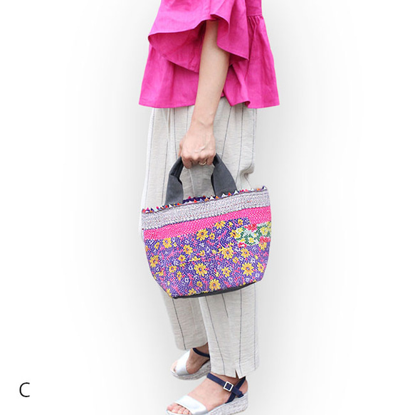 カンタ刺繍パッチワークキルトのトートバッグ【Mサイズ/C】 2枚目の画像