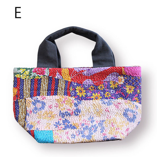 カンタ刺繍パッチワークキルトのトートバッグ【Mサイズ/E