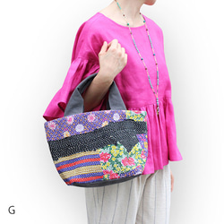 カンタ刺繍パッチワークキルトのトートバッグ【Mサイズ/G
