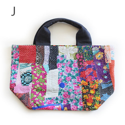 カンタ刺繍パッチワークキルトのトートバッグ【Lサイズ/J】 4枚目の画像