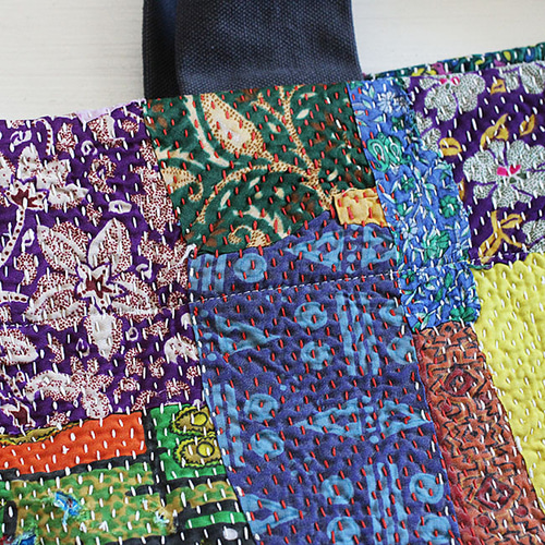 刺繍とパッチワークキルトのトートバッグ キット☆花のトートバッグ パッチワークキルト キット heartful