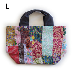 カンタ刺繍パッチワークキルトのトートバッグ【Lサイズ/L】 4枚目の画像