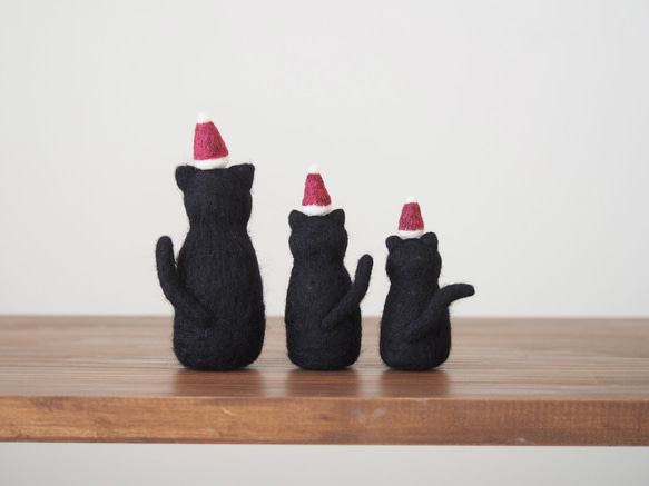 3way黒猫3brothers羊毛フェルト/ハロウィン＆Xmas帽子つき(受注制作) 9枚目の画像