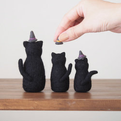 3way黒猫3brothers羊毛フェルト/ハロウィン＆Xmas帽子つき(受注制作) 3枚目の画像