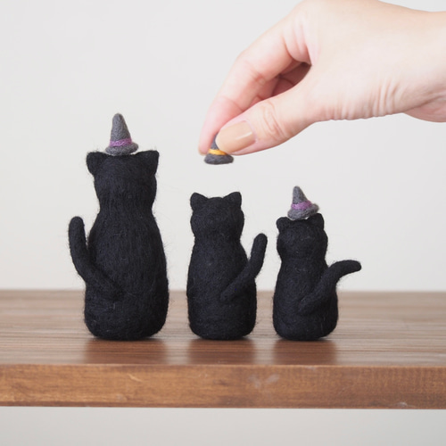 3way黒猫3brothers羊毛フェルト/ハロウィン＆Xmas帽子つき(受注制作
