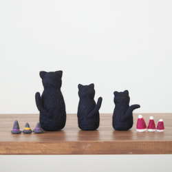 3way黒猫3brothers羊毛フェルト/ハロウィン＆Xmas帽子つき(受注制作) 18枚目の画像