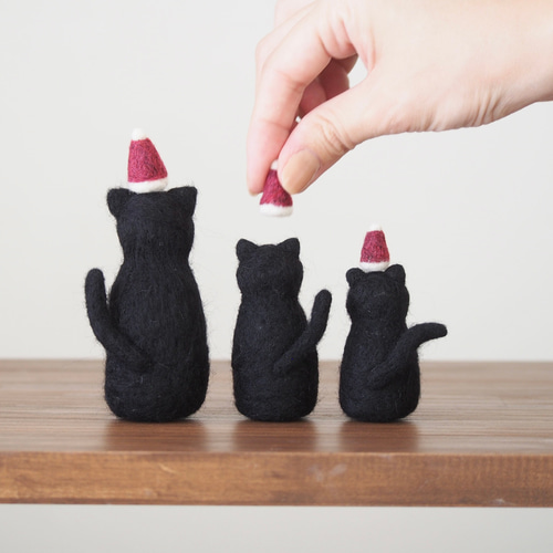 3way黒猫3brothers羊毛フェルト/ハロウィン＆Xmas帽子つき(受注制作