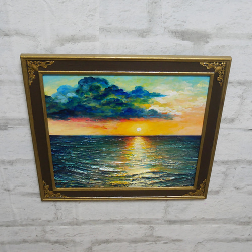 油絵 油彩 油彩画 絵 絵画【冬の夕陽】