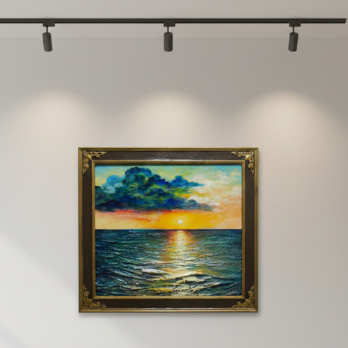 油絵【Sea at Dusk】夕暮れの海 ｜ フレーム付 原画 玄関・寝室の彩り