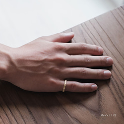 指輪 シンプル ゴールド ピンキーリング ペアリング ギフト 真鍮 / 五月雨模様の真鍮の指輪 3mm 6枚目の画像