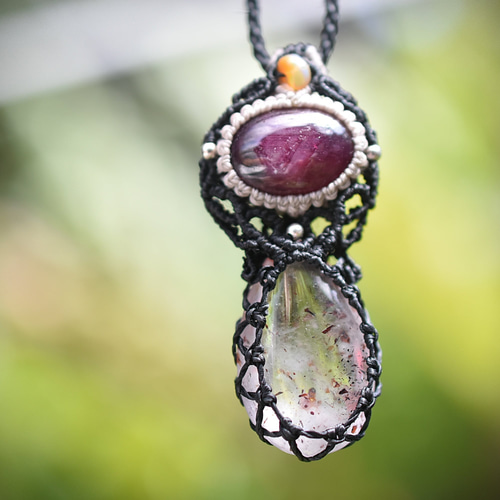 スタールビーのマクラメネックレス 赤い秘密☆スーパーセブン☆スタールビーマクラメネックレス1173