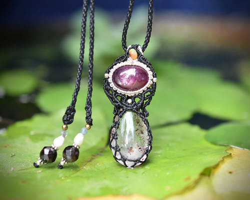 スタールビーのマクラメネックレス 赤い秘密☆スーパーセブン☆スタールビーマクラメネックレス1173