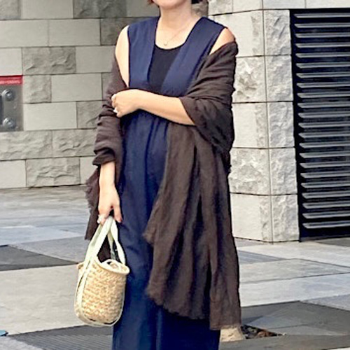 ❁ハンドメイドになります❁ 大判　アップリケベルギーリネンストール ❁ハンドメイドになります❁ 大判 アップリケベルギーリネンストール