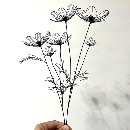 受注制作】コスモス （葉、蕾付き）一輪挿し 秋桜 ワイヤー