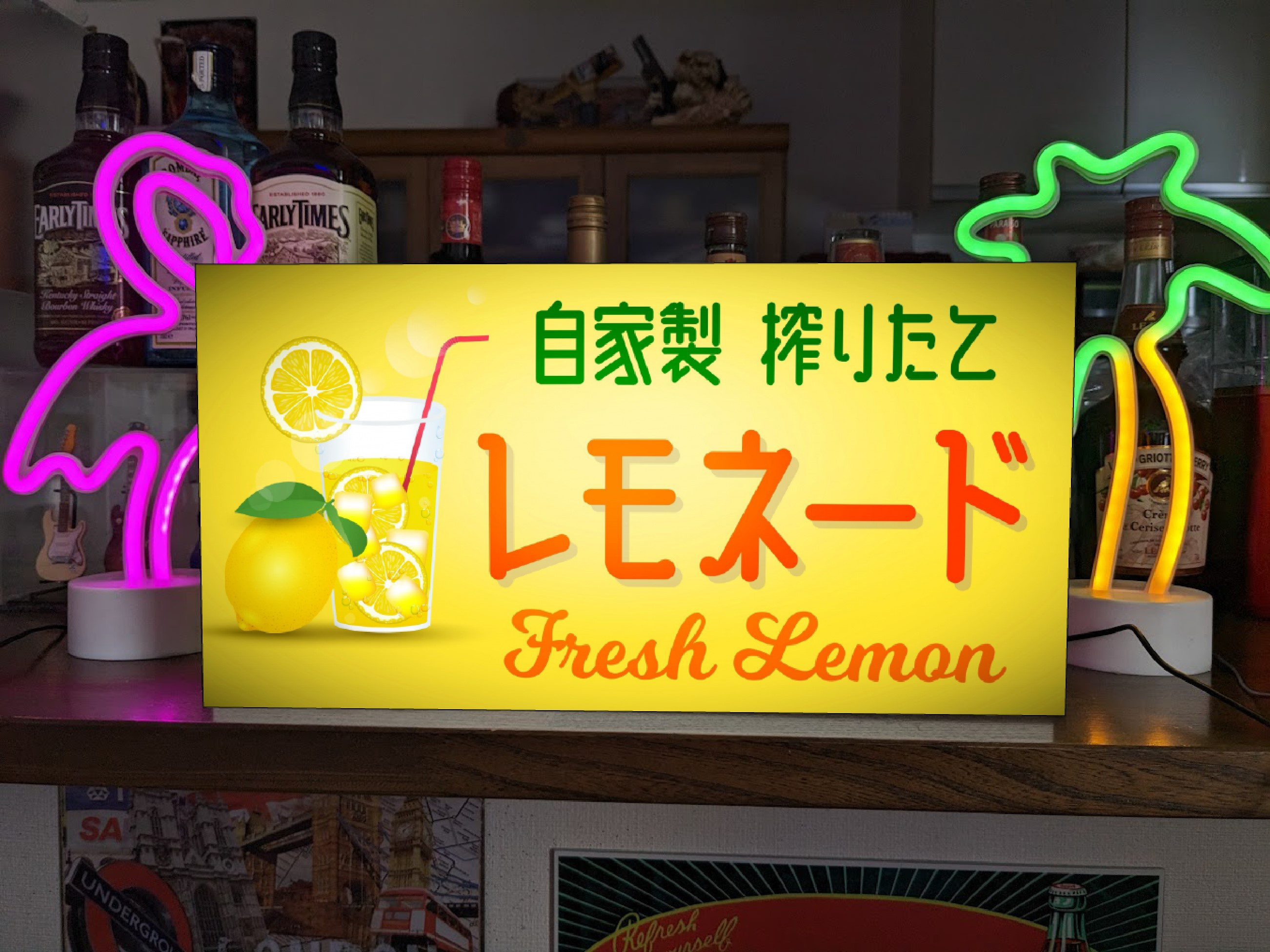 【Lサイズ】レモネード レモン ジュース はちみつレモン ドリンク 昭和レトロ ランプ 看板 置物 雑貨 ライトBOX