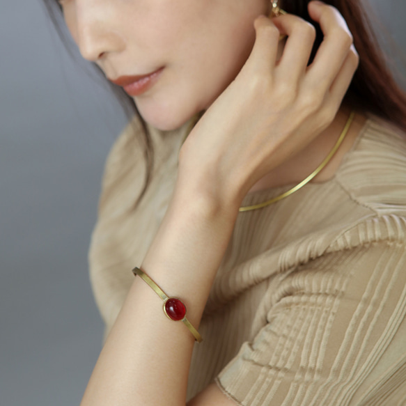 【在庫処分SALE】真鍮 ガラスバングル  選べる3collar  アンティークゴールド  BB020 6枚目の画像