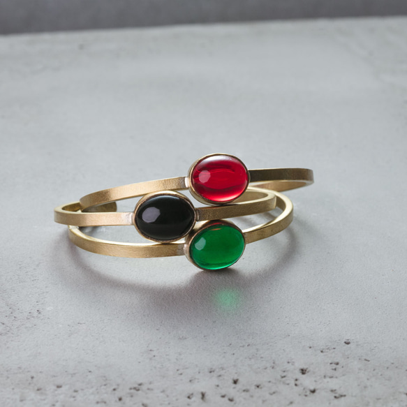 【在庫処分SALE】真鍮 ガラスバングル  選べる3collar  アンティークゴールド  BB020 1枚目の画像