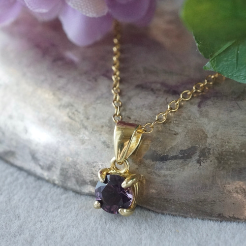 送料無料】8月誕生石 パープル スピネル ペンダントトップ 18kゴールド