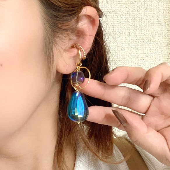 月あかり--tsukiakari--青紫イヤーカフ 両耳セット販売 6枚目の画像