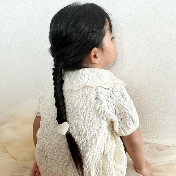 ハート　ヘアゴム　ポニーテール　子供　キッズ　マーブル　ピンク　ベージュ　ミルクティー　 3枚目の画像