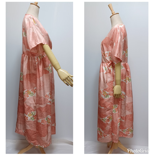 着物リメイク M カーディガンにもなるカシュクールワンピース オレンジ