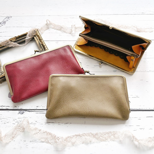 本革長財布＊がま口《送料無料》《ギフトラッピング》 がま口 fleur