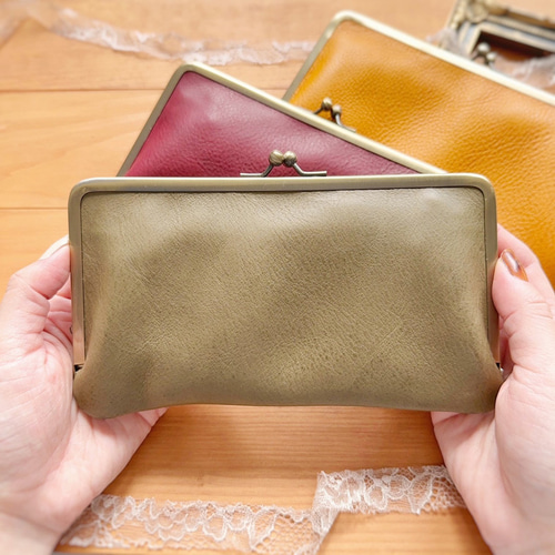 本革長財布＊がま口《送料無料》《ギフトラッピング》 がま口 fleur