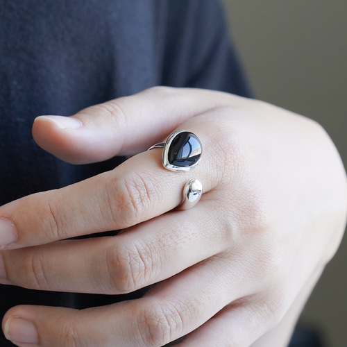 Random Faceted Gemstone Ring_staple(ブラックオニキス)｜cobaco