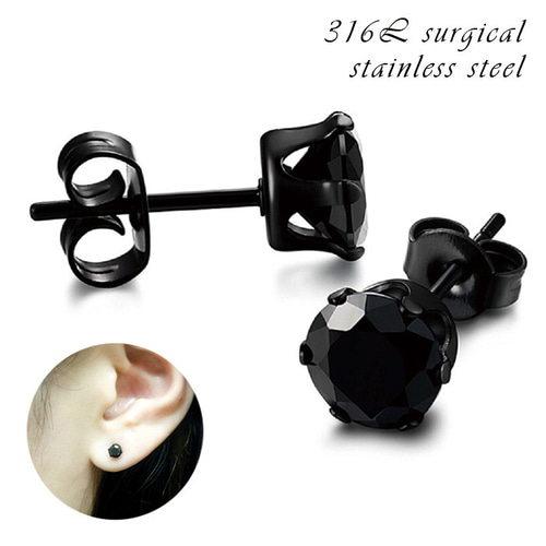 414☆ブラック 医学用ステンレス1ポイントピアス両耳 ピアス（その他  